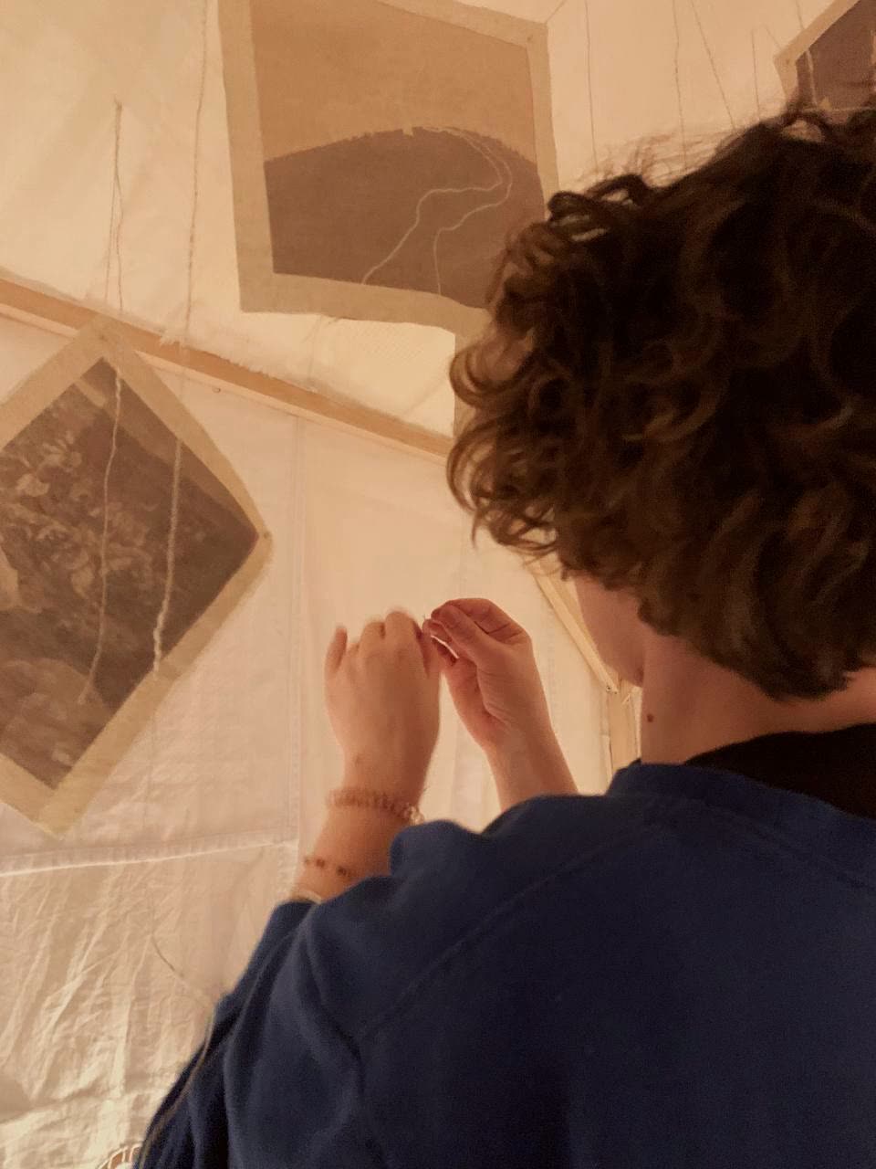 Photographs printed on linen inside the house