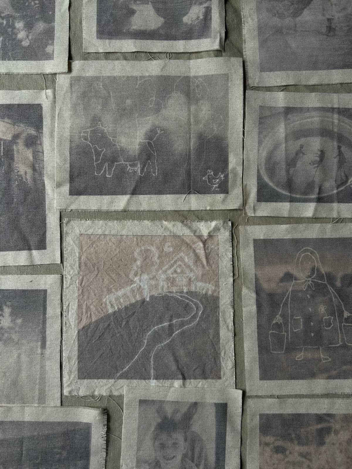 Photographs and drawings printed on linen